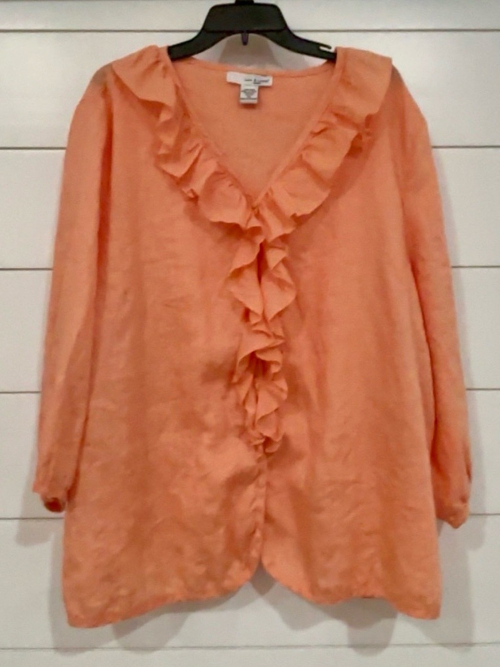 Lucy & Laurel Ruffle V-Neck Linen Blouse